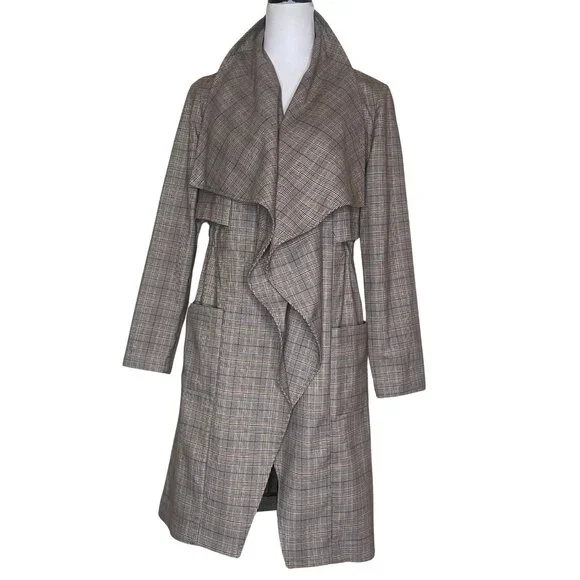cupcakes and cashmere Plaid Drape Front Trench Coat XS - Picture 2 of 16
